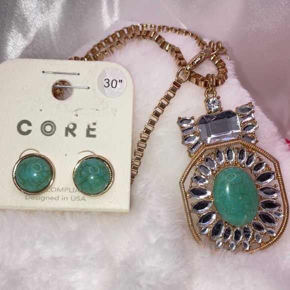 Stylish Turquoise Pendant Necklace & Earrings Set - Picture 5 of 5